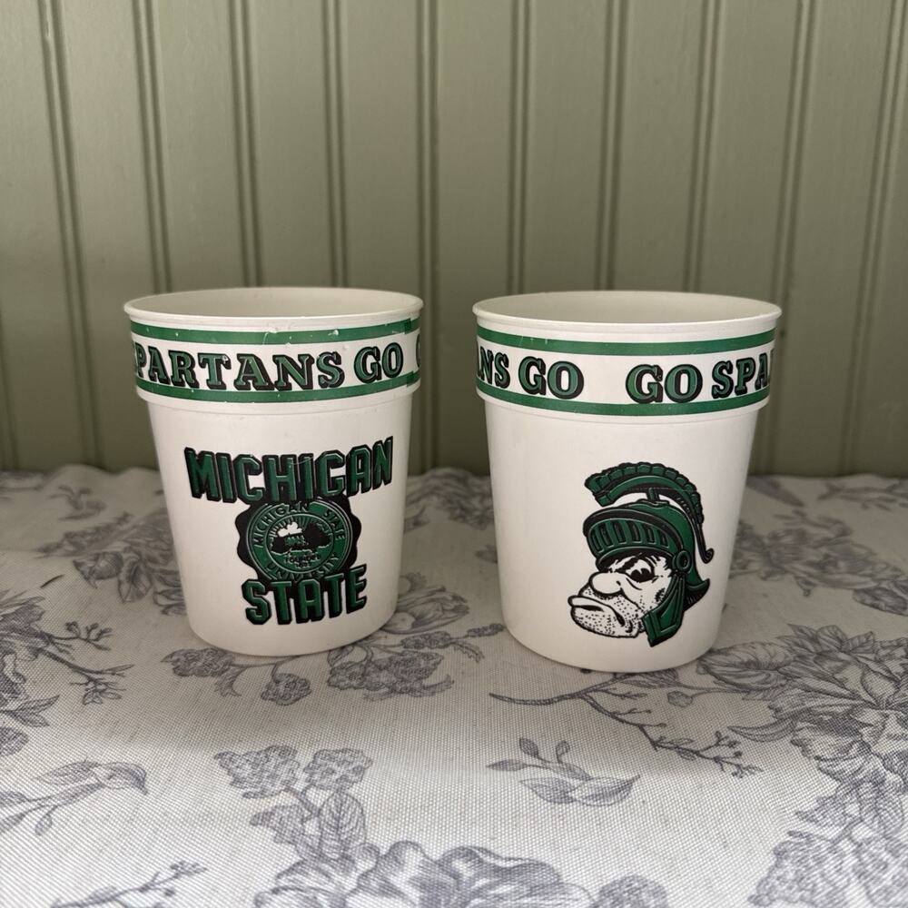 Vintage Michigan State University Go Spartans Go Cup White 14 oz Plastic